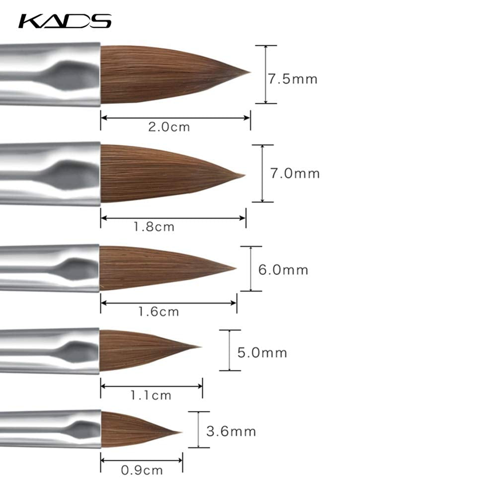 KADS Kolinsky Sable Acrylic Brush Set - 5pcs, Sizes 2# to 10#, Black Kolinsky Sable Nail Brushes Beauty & Personal Care KADS