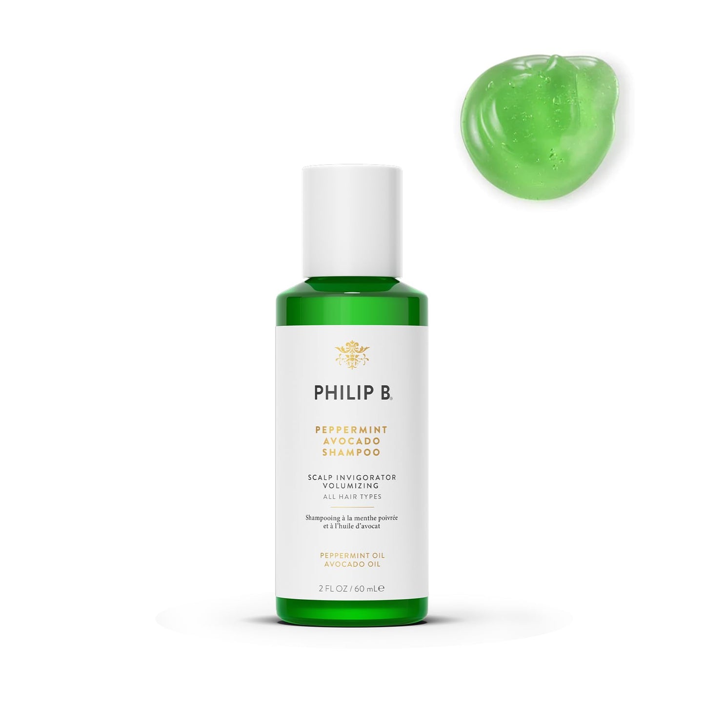 PHILIP B Peppermint Avocado Shampoo, 2 fl. oz. (60 ml) - Volumizing & Clarifying Shampoo for Dry to Oily Hair and Scalp, Non-Stripping