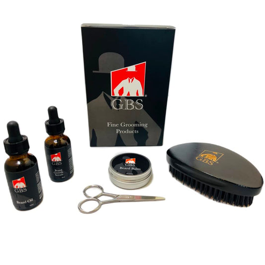 G.B.S Beard Care Grooming Kit For Men - Beard Oil, Beard Balm, Beard Growth Serum, Military Beard Brush, Mustache Trimming Scissors - Beard Styling Beauty and Personal Care G.B.S