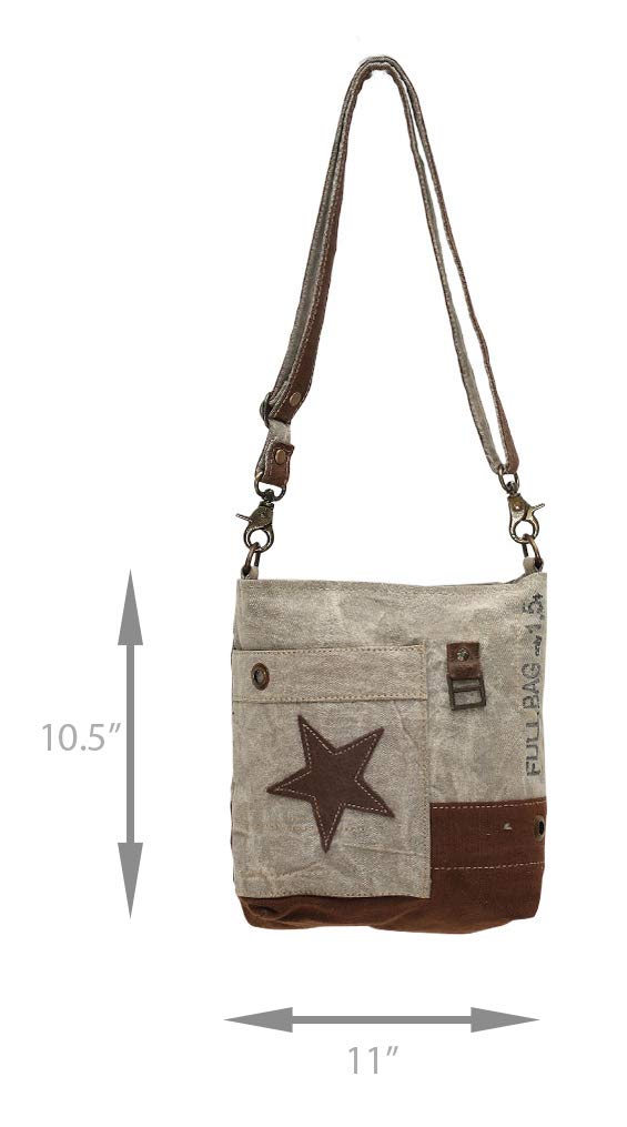 Myra Bag Small Canvas Star Purse - Womens Crossbody Star Bag with Fabric Body and Real Leather Accents, Aesthetic Canvas Purse for Women, Cloth…