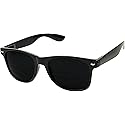 ShadyVEU Super Dark Round Sunglasses UV Protection Spring Hinge Classic 80's Shades Migraine Sensitive Eyes (Soft Matte Black Frame)