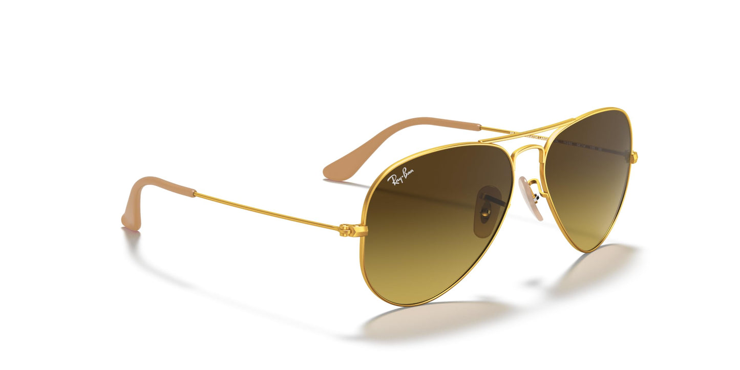 Ray-Ban RB3025 Aviator Large Metal Gradient Unisex Sunglasses Matte Gold Frame/Brown Gradient Lens