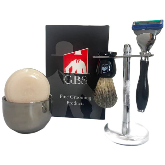 G.B.S Ultimate Wet Shaving kit for Men- 5 Blade Compatible Razor + 1 Blade, 100% Pure Badger Brush, Stainless Steel Shaving Bowl and Dual Stand Beauty and Personal Care G.B.S