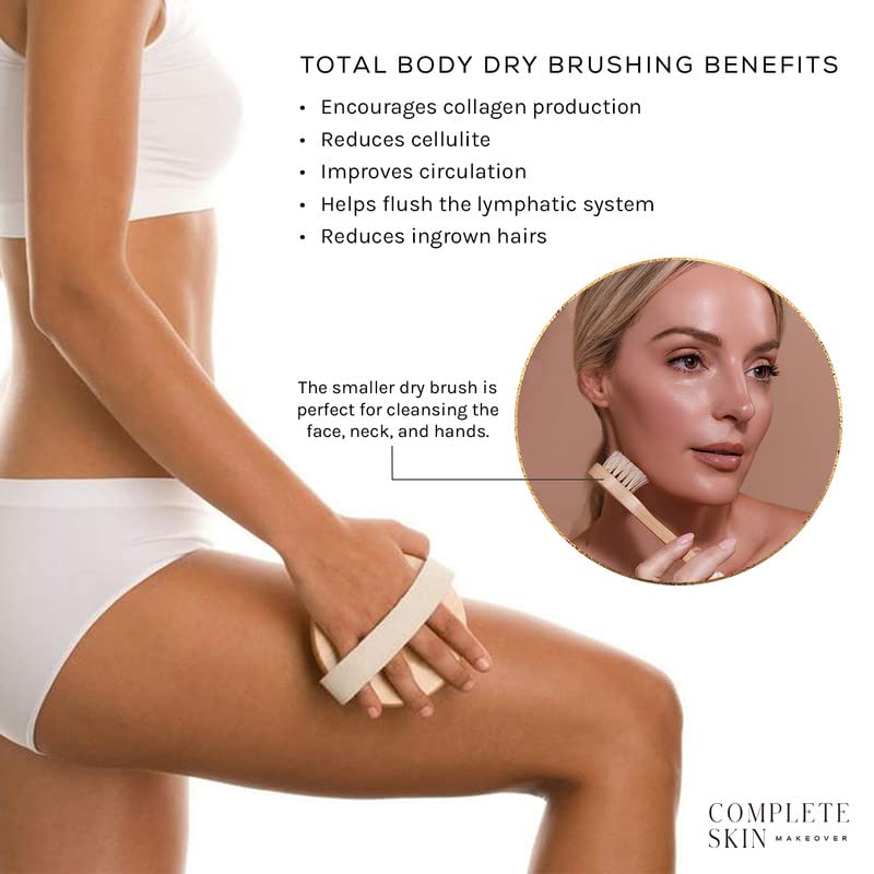 CSM Dry Brushing Body Brush Set - Natural Bristle Dry Brush for Body & Face Exfoliation, Lymphatic Drainage and Circulation Boost