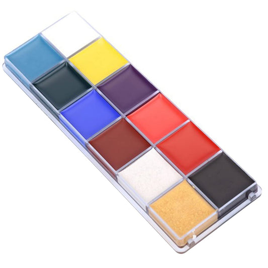 FRCOLOR 12 Flash Colors Body Paint Kit for Face and Body Makeup Halloween Party Oil Color Palette with Organized Case