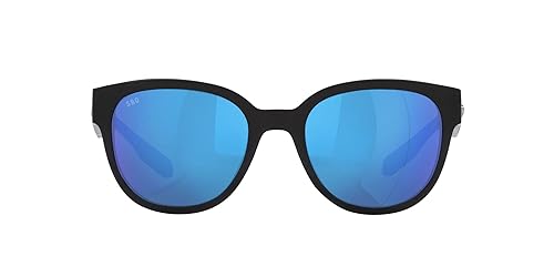 Costa Del Mar Womens Salina Rectangular Sunglasses, Black/Polarized Blue Mirrored 580G, 53 mm