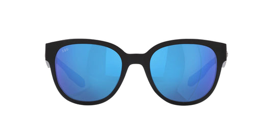 Costa Del Mar Womens Salina Rectangular Sunglasses, Black/Polarized Blue Mirrored 580G, 53 mm