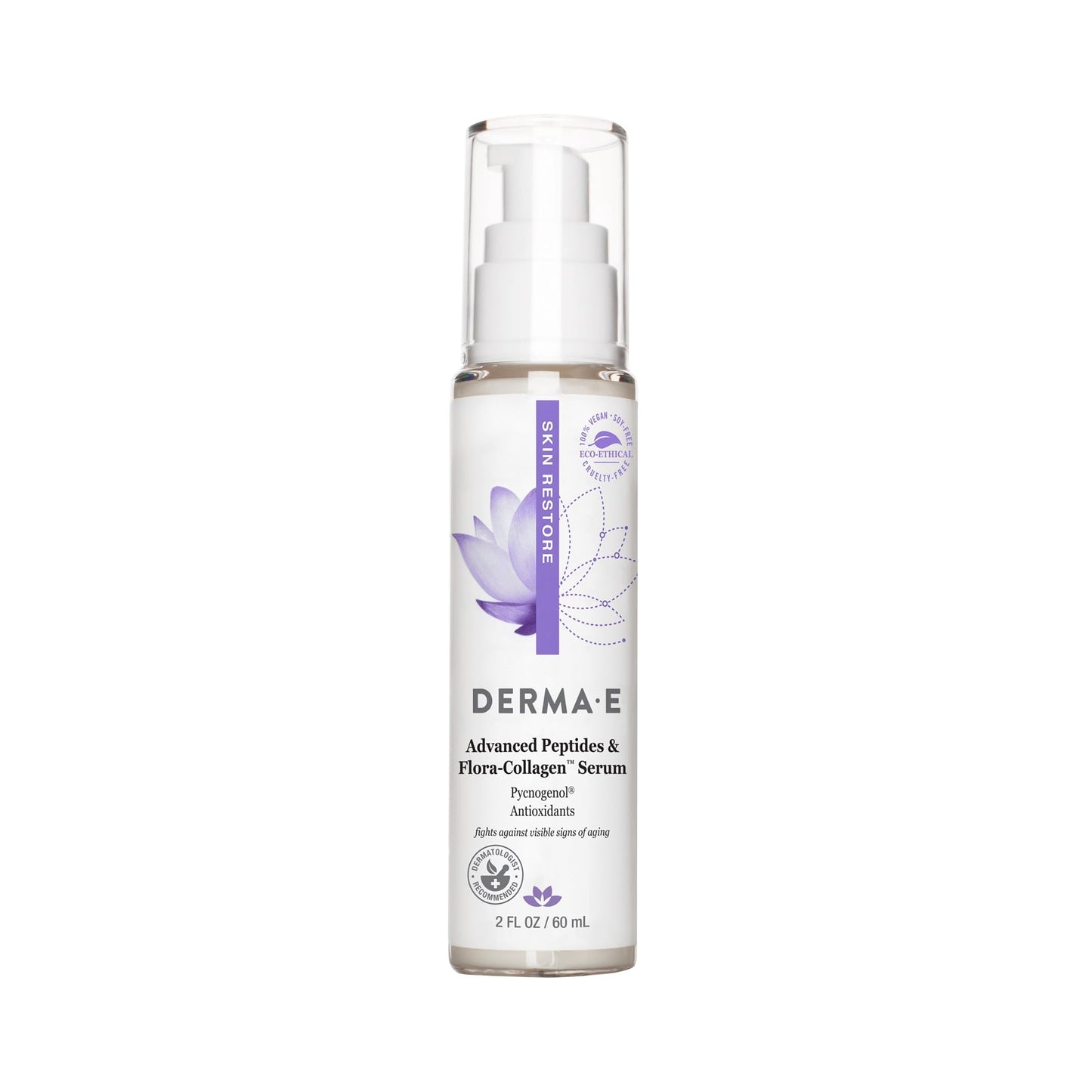 DERMA E Advanced Peptides and Vegan Flora-Collagen Serum - Double Action Collagen Face Cream with Peptide Complex - Intensely Hydrating Serum