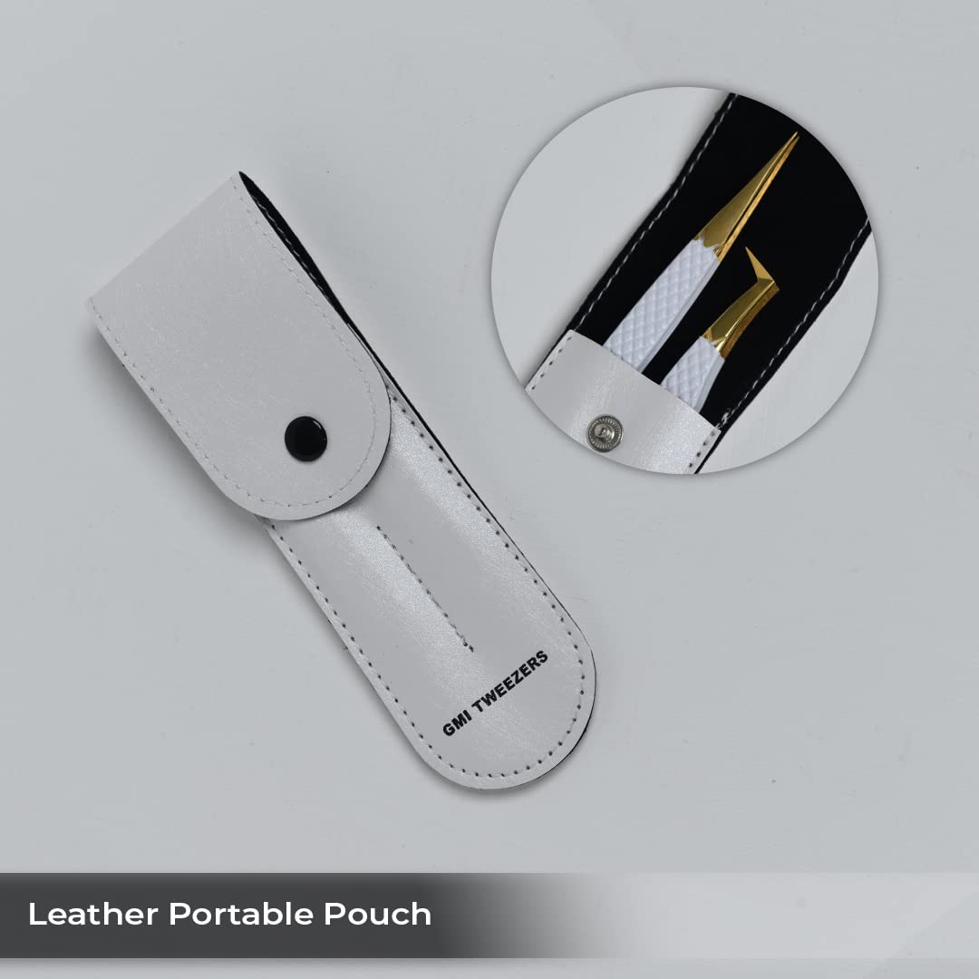 2pcs White Straight and L-Shaped (Boot) Gold Pointed Eyelash Tweezers for Lash Extension - Stainless Steel Precision Tweezers for Volume and Classic