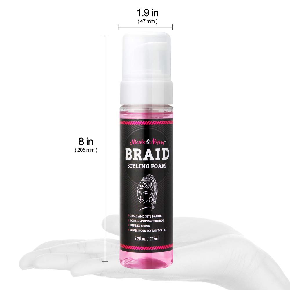 Nicole & Alyssa - Braid Styling Foam 7.2oz - Premium Braid Foam Control Mousse - Extra Hold & High Shine for Braids, Twists, Locs - Moisturizing