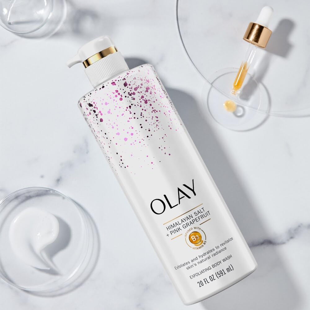 Olay Exfoliating & Revitalizing Body Wash with Himalayan Salt, Pink Grapefruit, and Vitamin B3, 17.9 fl oz (pack of 2)