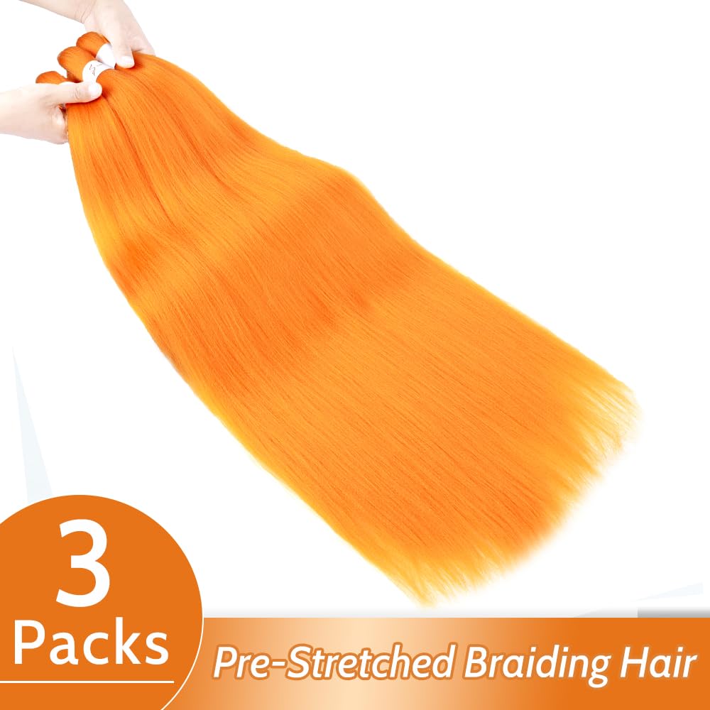 Braiding Hair Pre Stretched 24 inch 3 Packs Professional Yaki Synthetic Hot Water Easy To Install Hair for Braiding (Orange#) Beauty and Personal Care Ubeleco