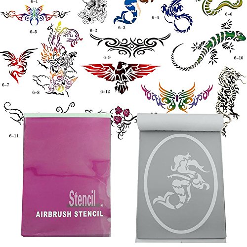 Super Big Patterns Airbrush Stencils for Temporary Tattoo Body Art Painting Booklet