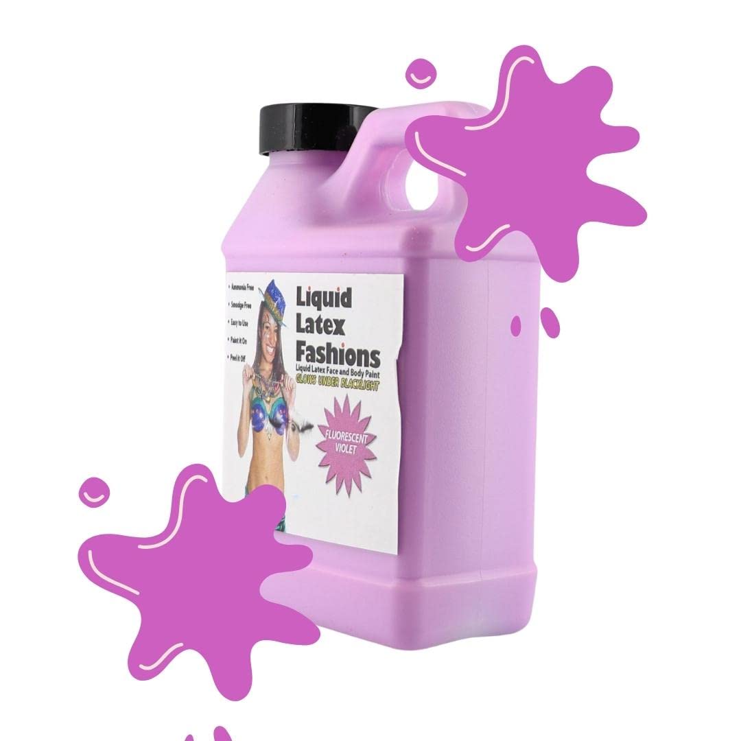 Fluorescent Violet 8 Oz - Liquid Latex Face and Body Paint, Black Light UV Reactive GLOW, Ammonia Free, Perfect for Halloween Costume, Cosplay