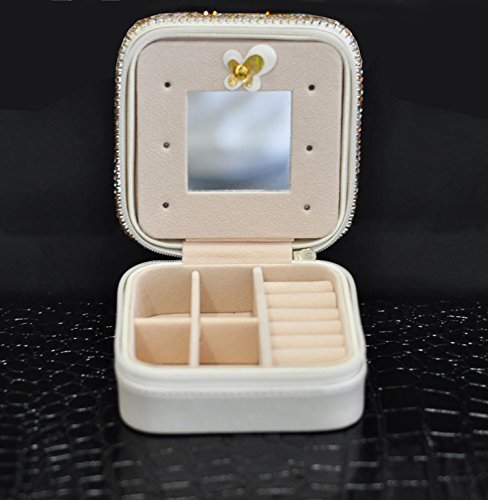 Bestbling Luxury Rhinestone Jewelry Holder Pouch, Travel Portable PU leather Organizer Case w Compartments for Jewelry,Hair Pins (Silver)