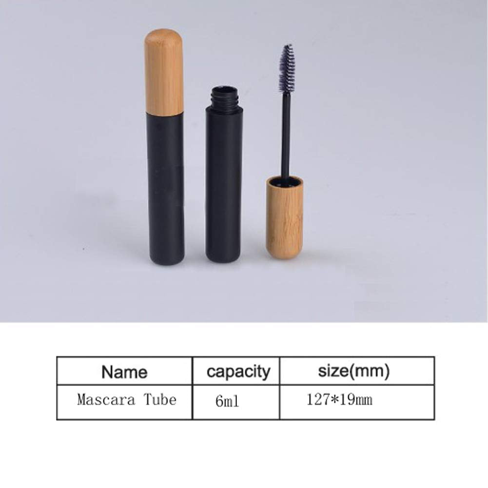 mollensiuer 2Pcs 6ml Refillable Empty Mascara Tube Bottles Vials Black Reusable Eyelash Cream Container Bottle with Eyelash Wand and Bamboo Cap