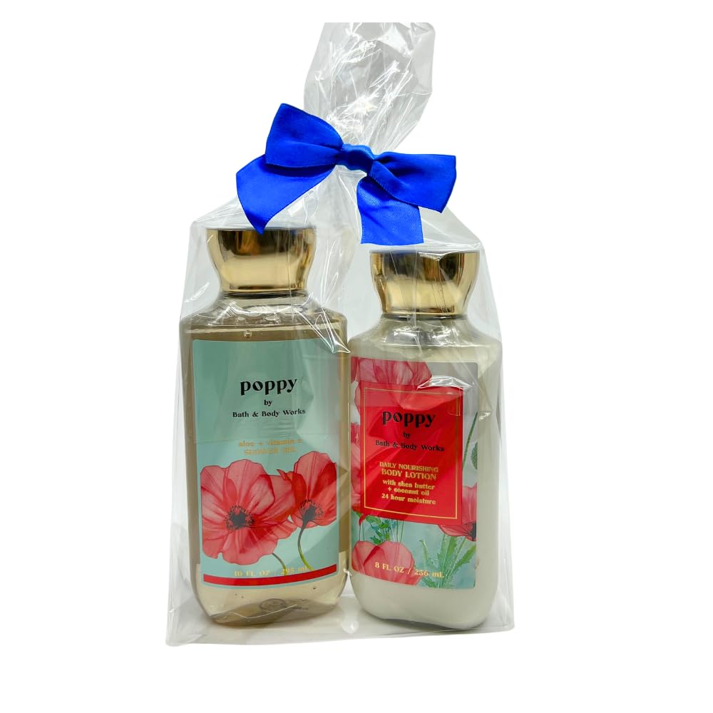 Bath & Body Works POPPY Shower Gel & Body Lotion - 2pc bundle with a Blue Bow for Holidays & Gifts Beauty & Personal Care Bath & Body Works