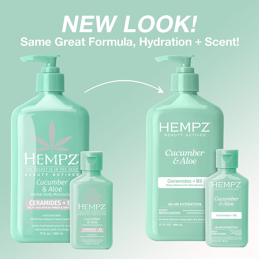 Hempz Body Lotion - Cucumber & Aloe Limited Edition Mini Daily Moisturizing Cream, Shea Butter, Aloe, Body Moisturizer - Skin Care Products, All