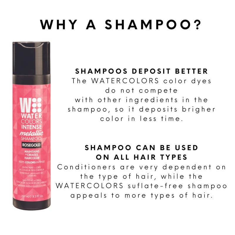 Watercolors INTENSE METALLIC Semi Permanet Color Depositing Shampoo-Sulfate & Paraben Free to Maintain & Enhance Hair Color 8 fl oz - ROSE GOLD (2