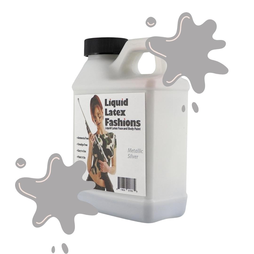 Metallic Silver Liquid Latex - 8 Oz Face and Body Paint, Shimmery Silver Effects for New Year's, Cosplay, Costumes