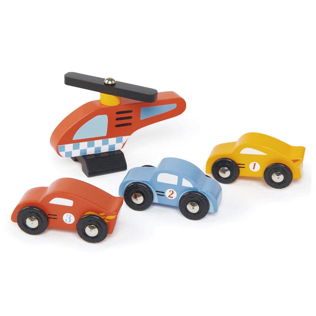Tender Leaf Toys Blue Bird Service Station – Wooden Garage Playset with Ramps, Petrol Pumps, Car Wash & Helicopter Pad, Roleplay Toy for Kids 3+