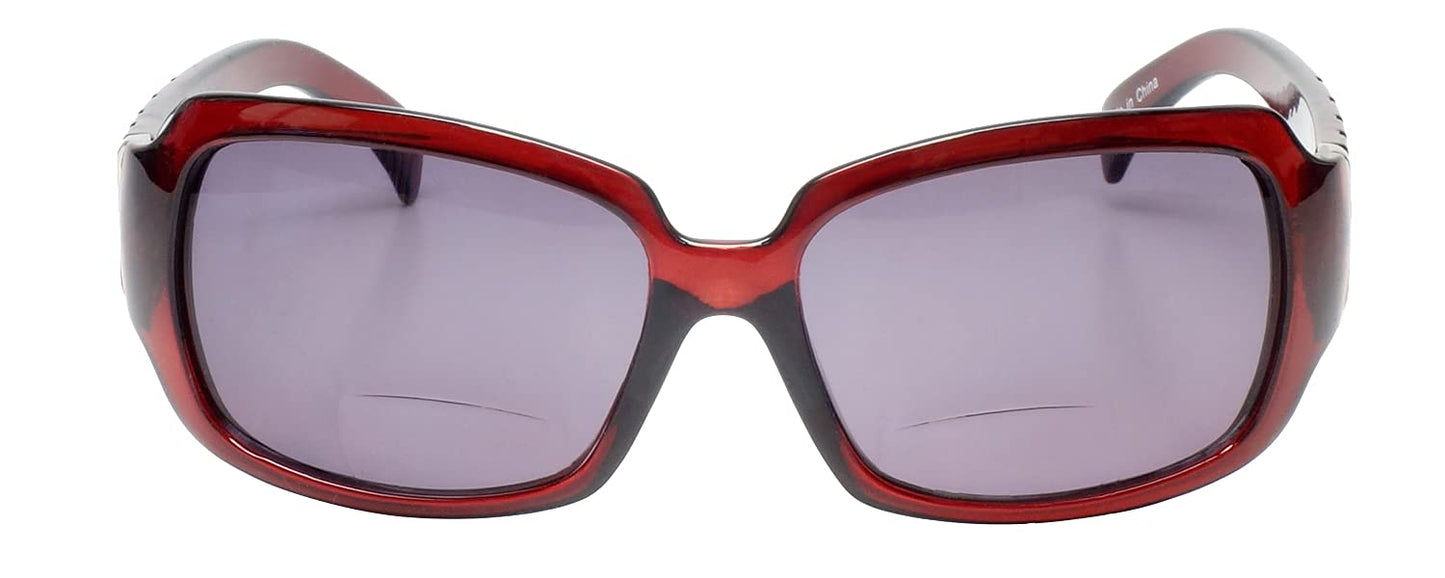 Calabria 830 Oversized Polarized Bifocal Sunglasses +2.00 Wine Red Women Reading Sunglass Readers Bi-Focal Crystal Accents