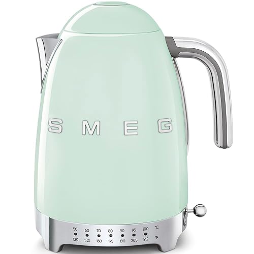 SMEG 7-Cup Variable Temperature Electric Kettle - Retro Style Aesthetic with Advanced Technology - Stainless Steel, 1400W, 120V, 360° Swivel Base…