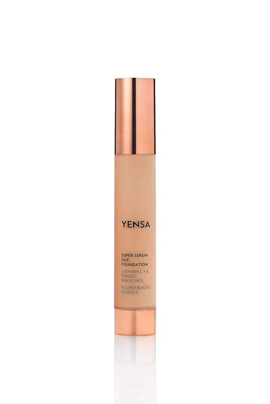 YENSA Serum Foundation Makeup - Super Silk Full Coverage Foundation Enriched with Peptides, Vitamin C & Ferulic Acid to Help Reduce Fine Lines