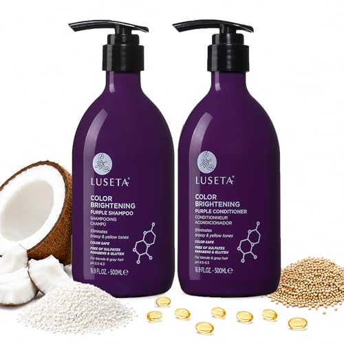 Luseta Purple Shampoo and Conditioner Set for Blonde, Gray - Color Treated Hair - Sulfate Free Paraben Free - Infused with Cocos Nucifera Oil