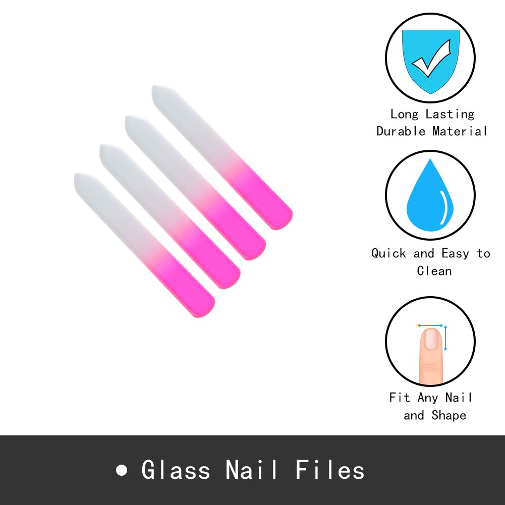 SIUSIO 20PK 3.5 inch Professional Czech Short Crystal Glass Baby Nail Files Buffer Mini Manicure Kit Set Gradient Rainbow Color for Nail Polishing