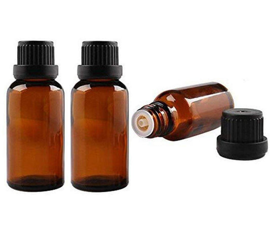 3PCS Empty Amber Glass Essential Oil Bottles with Orifice Reducer and Black Cap Chemistry Lab Chemicals Cosmetic Colognes Perfume Aromatherapy Jars