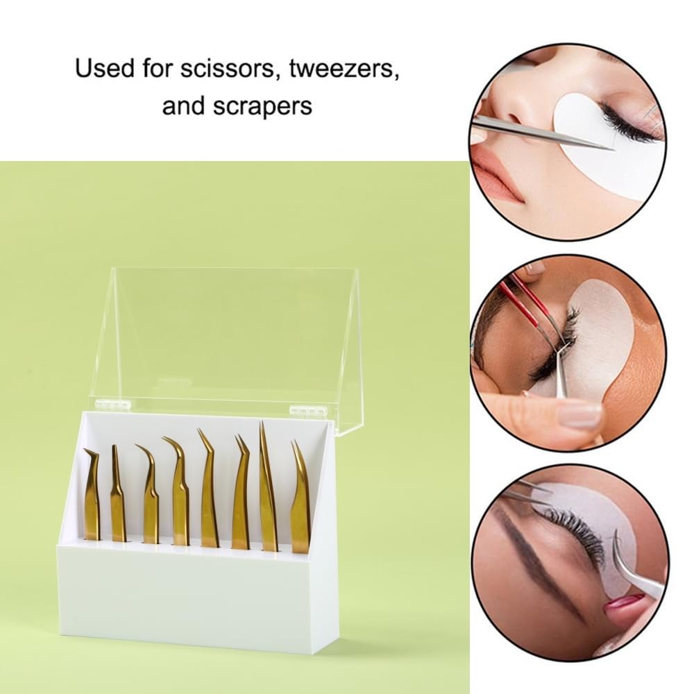 LIXIMMAZN Dust-proof 8 Holes Tweezers Holder, Eyelash Extensions Supplies Acrylic Display, Acrylic Rack Storage Eyelash Extension Tools with Dust