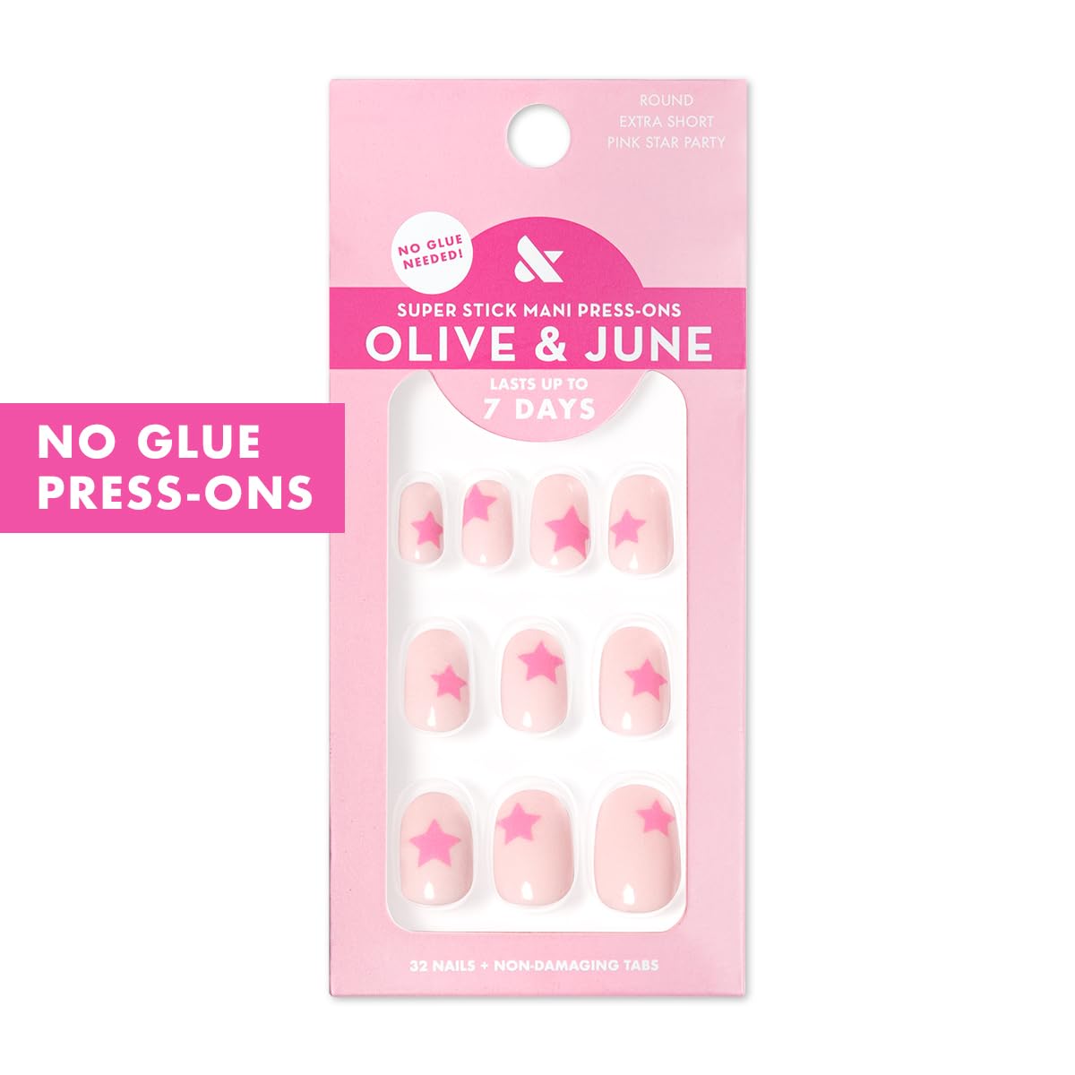 Olive & June Classic Super Stick Mani Summer Press On Nails | No Glue Needed | 32 Tab Nails 16 Sizes | Non-Toxic Tabs Easy On-Off Non-Damaging | 7-Day Beauty & Personal Care Olive & June