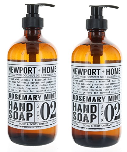 2 Bottles, Newport + Home Hand Soap, Rosemary Mint 16 oz, Infused w/Coconut Oil & Essential Oil by Home and Body Co