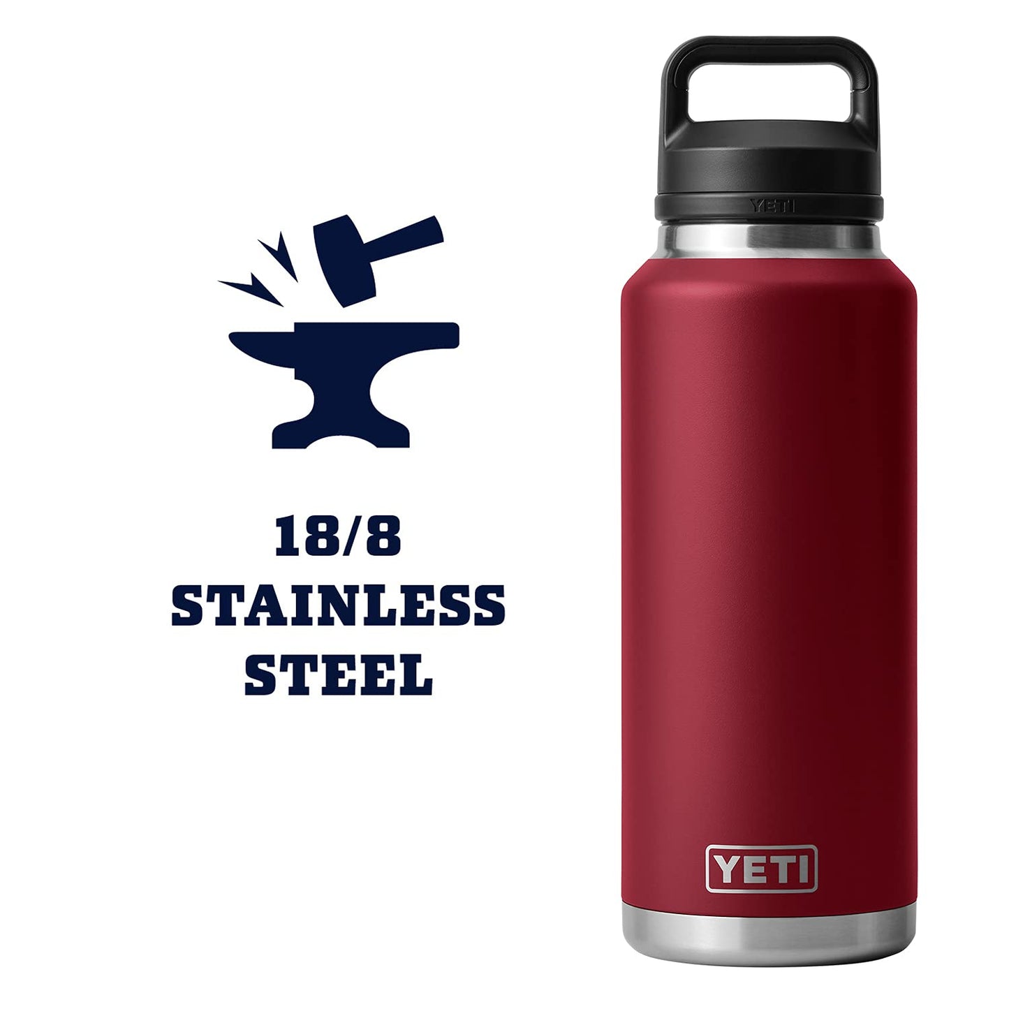 YETI Rambler 46 oz Bottle, Leakproof, Vacuum Insulated, Stainless Steel with Chug Cap, Harvest Red