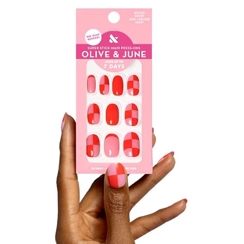 Olive & June Classic Super Stick Mani Summer Press On Nails | No Glue Needed | 32 Tab Nails 16 Sizes | Non-Toxic Tabs Easy On-Off Non-Damaging | 7-Day Beauty & Personal Care Olive & June