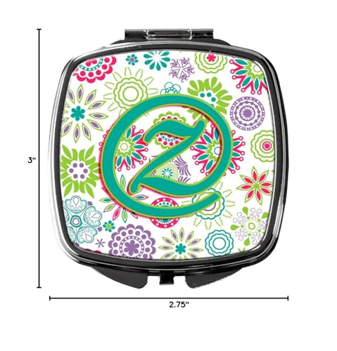 Caroline's Treasures CJ2011-ZSCM Letter Z Flowers Pink Teal Green Initial Compact Mirror Decorative Travel Makeup Mirror for Women Girls Gifts Pocket