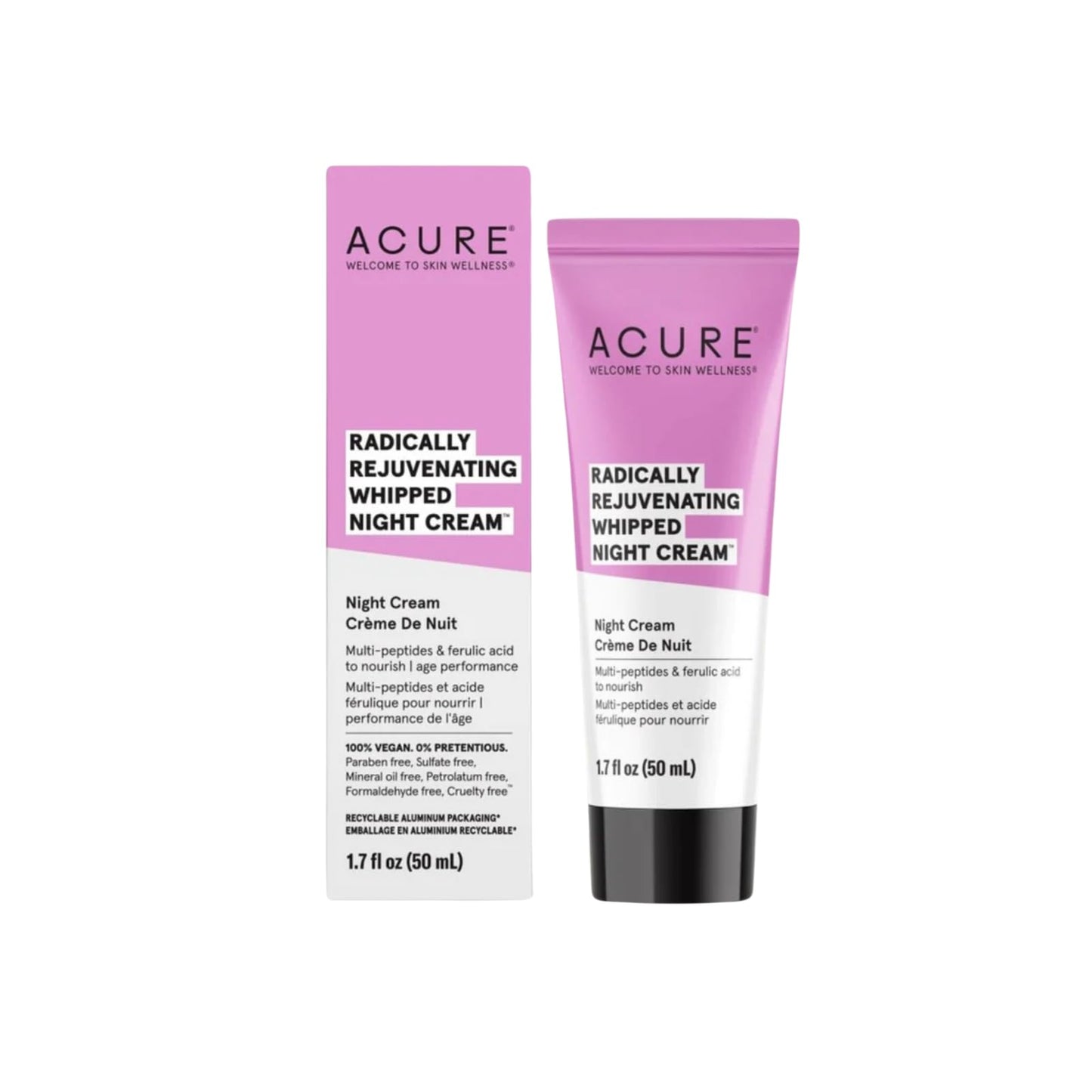 Acure Radically Rejuvenating Whipped Night Cream - Anti Aging Peptide Night Face Cream for Women & Men, Hydrating & Renewing Moisturizer for Fine