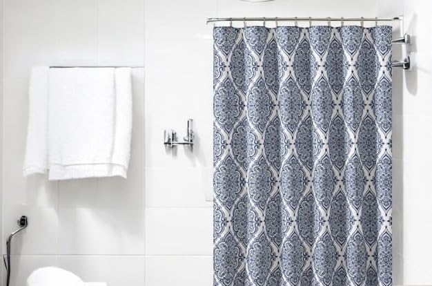 VCNY Home Blue Purple Gray Green Fabric Shower Curtain: Floral Geometric Damask Design, 72" x 72"