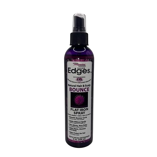 Hicks Edges Natural Hair and Scalp Bounce Flat Iron Spray, Smooth Bouncy Curls, Holds without Spritz with Heat Protection, Non-Sticky and Non Flaky