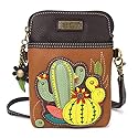 CHALA Plant Life Collection Cell Phone Crossbody Purse-Women PU Leather/Canvas Multicolor Handbag with Adjustable Strap - Cactus - brown