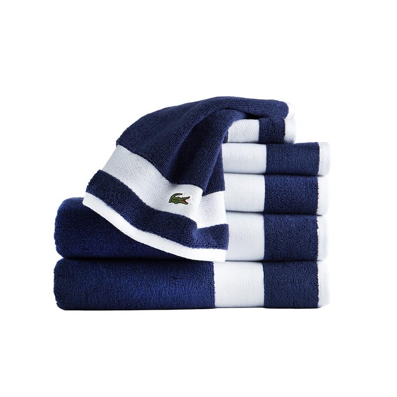Lacoste Sport Stripe 6-Piece Luxury Cotton Towel Set - Made with 100% Soft Supima Cotton, Absorbent & Quick-Drying, Includes 2 Bath Towels, 2 Hand…