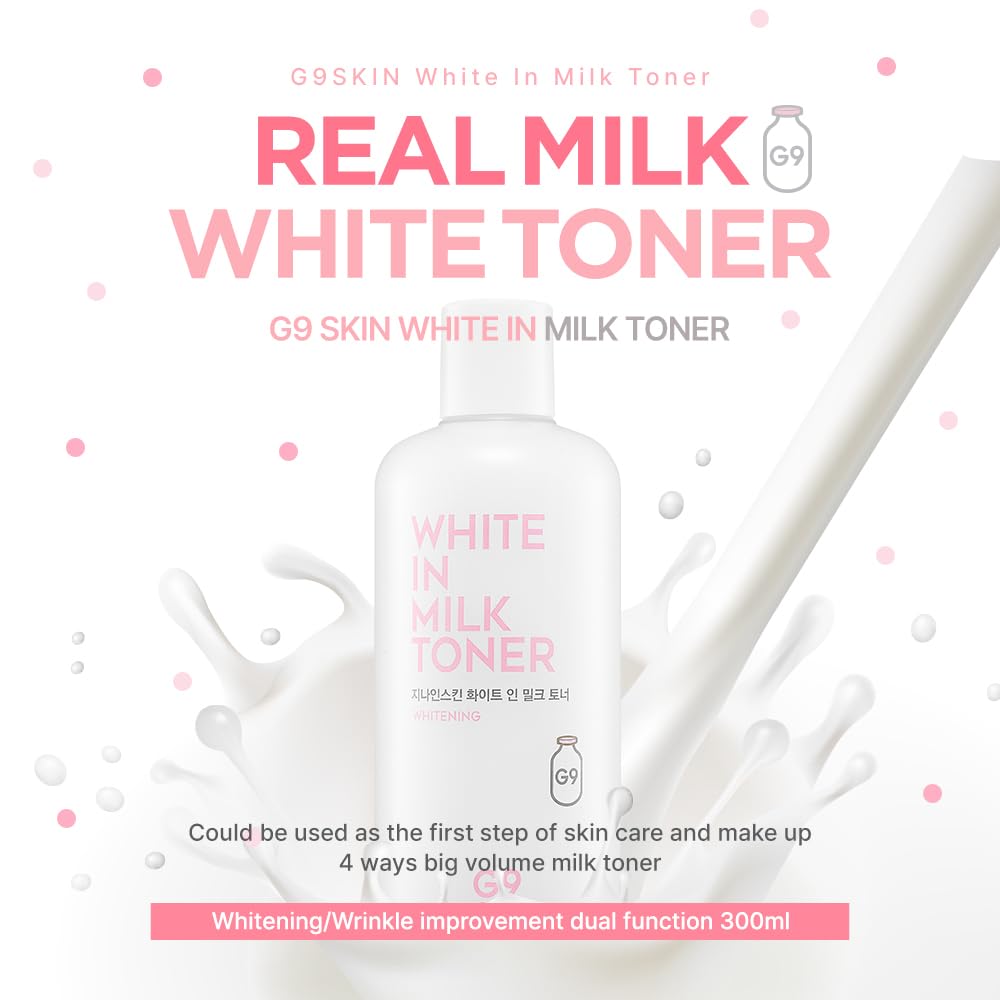 G9SKIN White in Milk Toner - Hydrating & Brightening Facial Toner with Milk Protein and Niacinamide for Soft and Radiant Skin, 300ml / 10.14 Fl.Oz
