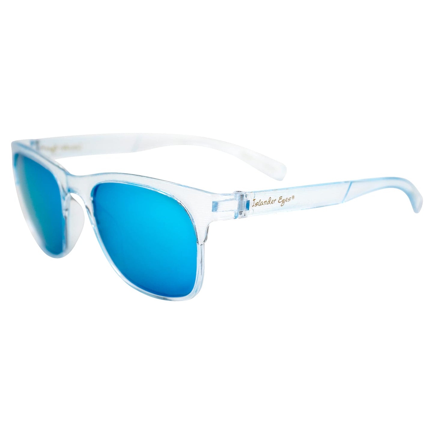 Islander Eyes Tahiti Polarized Sunglasses for Women Fashionable Crystal Blue Frame w/Blue Mirror Lens