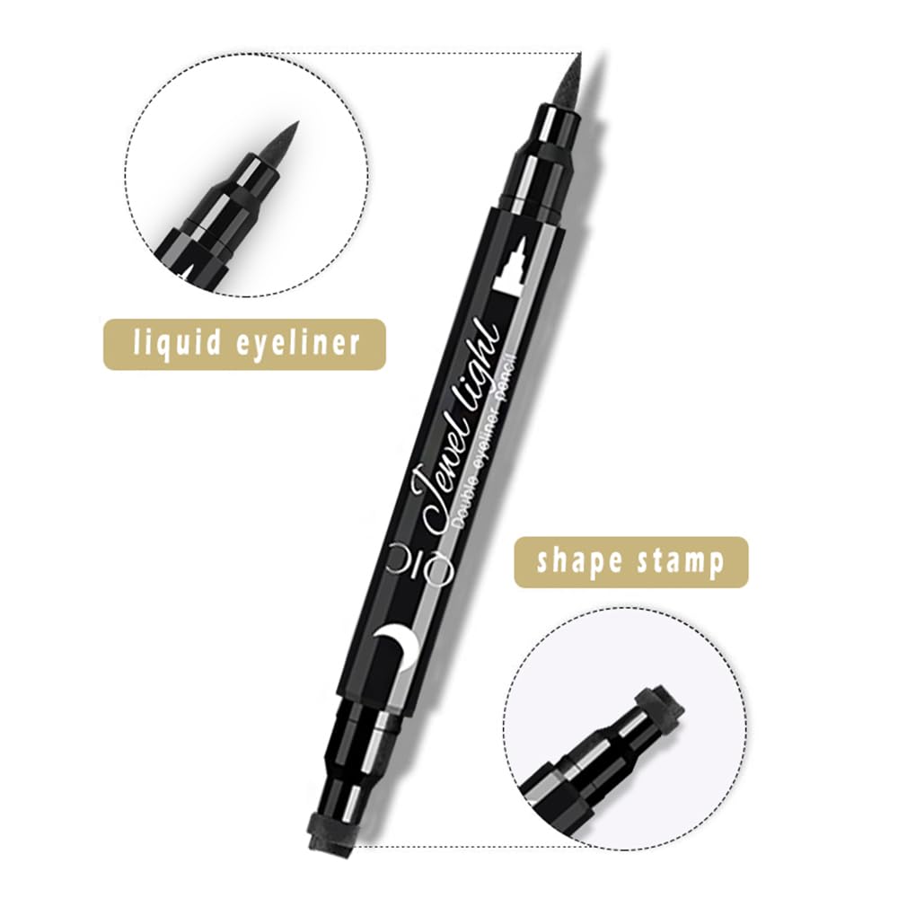Face Stamp & Eyeliner Set, 4 PCs Black Shape Stamps and Felt Eye Liners, Dual ended 2-in-1 Eye Makeup Pen