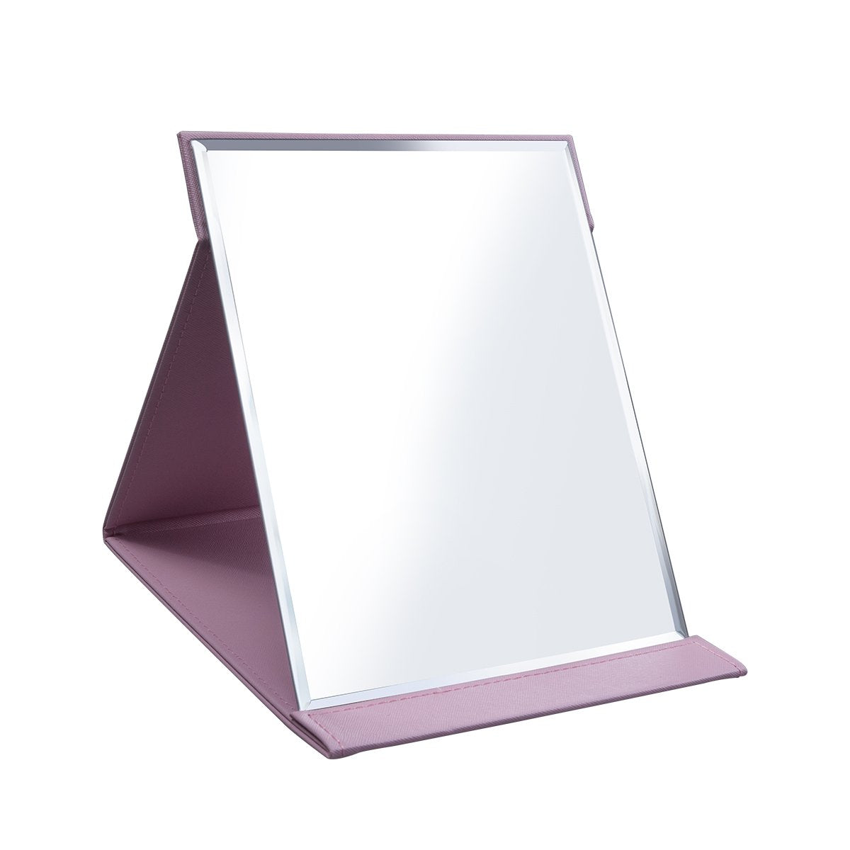 LONGSHENG - SINCE 2001 - Protable PU Leather Mirror Folding Desktop Makeup Mirror with Adjustable Stand for Personal Use,Travelling (L, Pink)