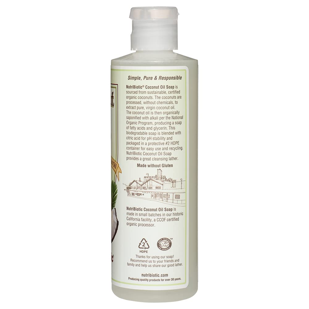 NutriBiotic - Pure Coconut Oil Soap, Unscented 8 Oz | Certified Organic, Unrefined, Biodegradable | Vegan & Made without GMOs, Gluten, Parabens or