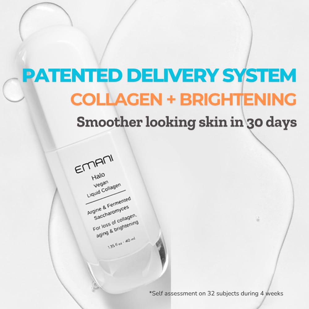 Emani Halo Vegan Collagen Serum for Face, Anti Aging Peptide Serum with Collagen Boost, Ideal for Fine Lines, Wrinkles, and Rough Texture, 1.18 fl oz