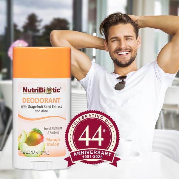 NutriBiotic Mango Melon Deodorant with GSE, 2.6 Ounce Stick - with Witch Hazel, Grapefruit Seed Extract, Aloe & Essential Oils - Vegan & Made without Beauty and Personal Care NutriBiotic