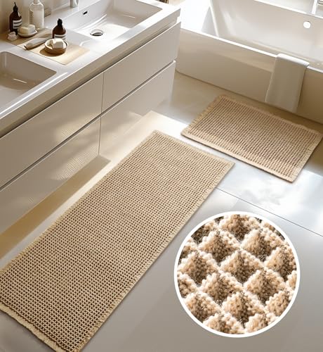 Furicher Large Waffle Bath Mat Set, Non Slip Bath Rug Set, Ultra Absorbent Bath Mats for Bathroom Decor, Extra Soft Floor Bathroom Rugs Sets 2 Piece…